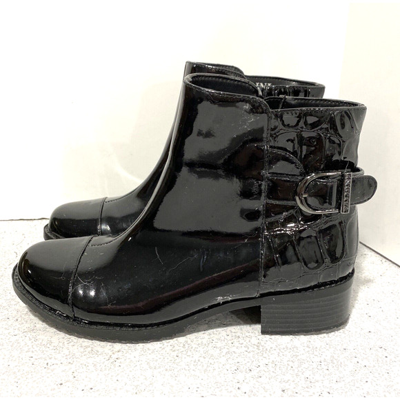 Valdini Mia ankle boots black patent and moc croc texture US 6M zip faux buckle - Picture 2 of 11